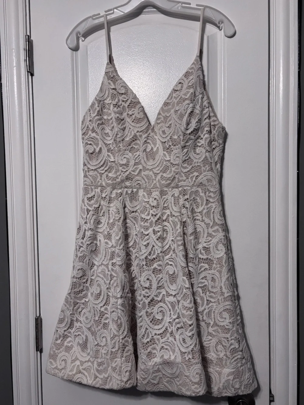 Sequin Hearts Lace Fit & Flare Mini Dress Ivory Boho Coquette Size Large - Picture 3 of 7